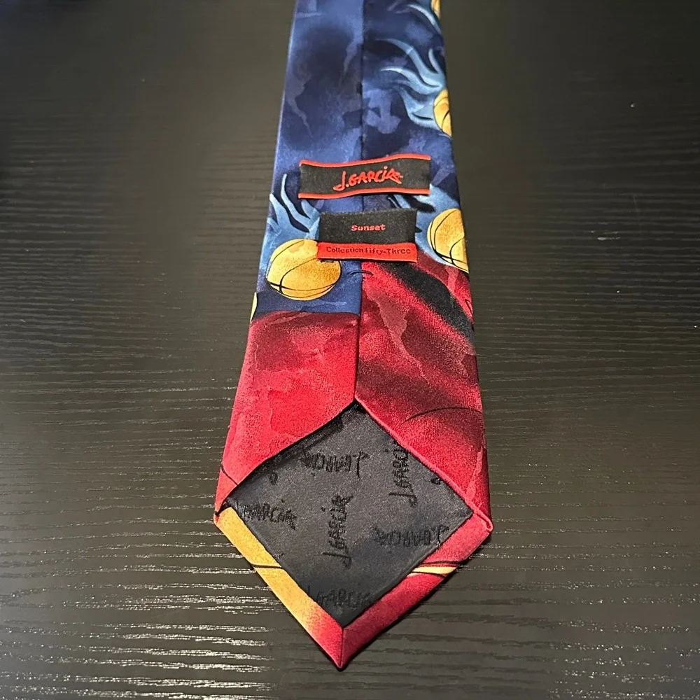 J Garcia Sunset Collection Fifty-Three Silk Tie Flaming‎ Basketball Navy Red